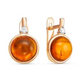 Золотые серьги КЮЗ Del'ta D323228 с фианитом и янтарём D323228 фото
