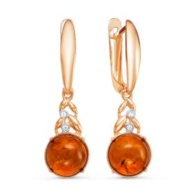 Золотые серьги КЮЗ Del'ta D323229 с фианитом и янтарём D323229 фото