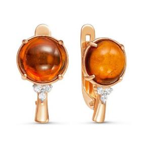 Золотые серьги КЮЗ Del'ta D323230 с фианитом и янтарём D323230 фото