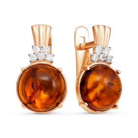 Золотые серьги КЮЗ Del'ta D323231 с фианитом и янтарём D323231 фото