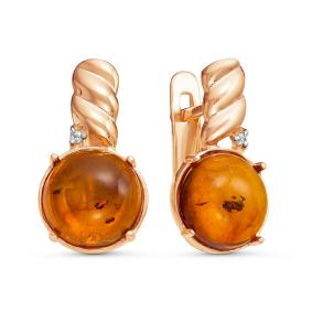 Золотые серьги КЮЗ Del'ta D323232 с фианитом и янтарём D323232 фото