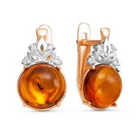 Золотые серьги КЮЗ Del'ta D323234 с фианитом и янтарём D323234 фото