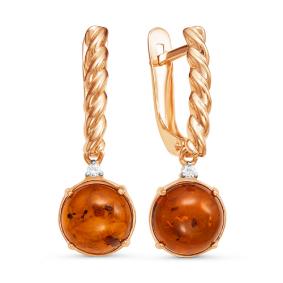 Золотые серьги КЮЗ Del'ta D323237 с фианитом и янтарём D323237 фото