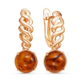 Золотые серьги КЮЗ Del'ta D323239 с янтарём D323239 фото