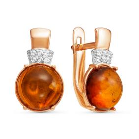 Золотые серьги КЮЗ Del'ta D323241 с фианитом и янтарём D323241 фото