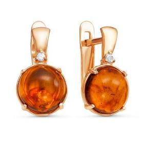 Золотые серьги КЮЗ Del'ta D323242 с фианитом и янтарём D323242 фото