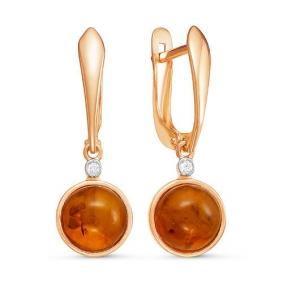 Золотые серьги КЮЗ Del'ta D323245 с фианитом и янтарём D323245 фото