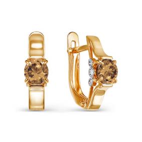 Золотые серьги КЮЗ Del'ta D323256 с фианитом и раухтопазом D323256 фото