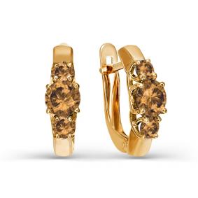 Золотые серьги КЮЗ Del'ta D323298 с раухтопазом D323298 фото