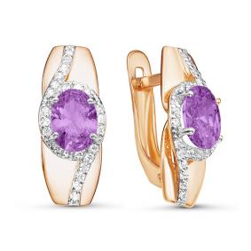 Золотые серьги КЮЗ Del'ta D323952 с фианитом и аметистом D323952 фото
