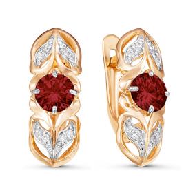 Золотые серьги КЮЗ Del'ta D324030 с фианитом и гранатом D324030 фото