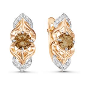 Золотые серьги КЮЗ Del'ta D324038 с фианитом и раухтопазом D324038 фото