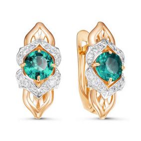 Золотые серьги КЮЗ Del'ta D324045 с фианитом и кварцем D324045 фото