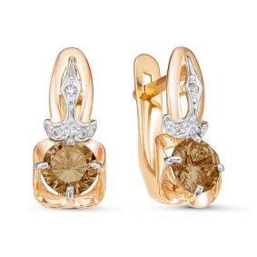 Золотые серьги КЮЗ Del'ta D324074 с фианитом и раухтопазом D324074 фото