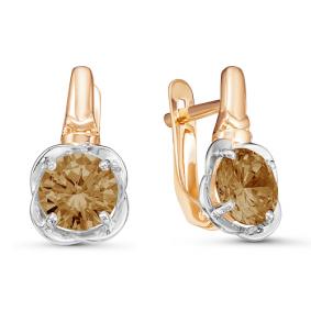 Золотые серьги КЮЗ Del'ta D324080 с раухтопазом D324080 фото