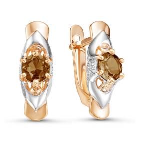 Золотые серьги КЮЗ Del'ta D324185 с фианитом и раухтопазом D324185 фото