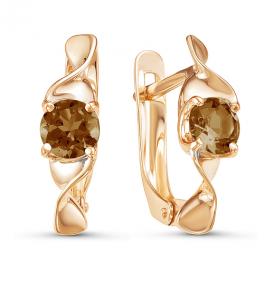 Золотые серьги КЮЗ Del'ta D324191 с раухтопазом D324191 фото