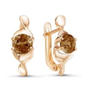 Золотые серьги КЮЗ Del'ta D324197 с раухтопазом D324197 фото