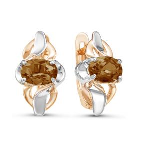 Золотые серьги КЮЗ Del'ta D324233 с раухтопазом D324233 фото