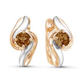 Золотые серьги КЮЗ Del'ta D324269 с раухтопазом D324269 фото