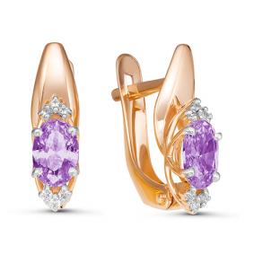 Золотые серьги КЮЗ Del'ta D324329 с фианитом и аметистом D324329 фото