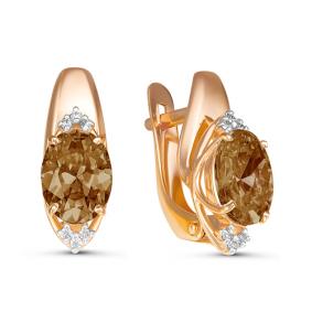 Золотые серьги КЮЗ Del'ta D324337 с фианитом и раухтопазом D324337 фото