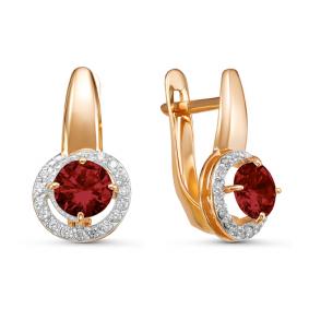 Золотые серьги КЮЗ Del'ta D324349 с фианитом и гранатом D324349 фото