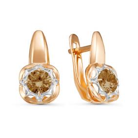 Золотые серьги КЮЗ Del'ta D324358 с раухтопазом D324358 фото