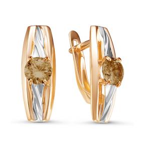 Золотые серьги КЮЗ Del'ta D324410 с раухтопазом D324410 фото