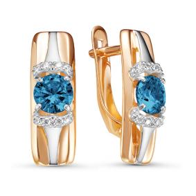 Золотые серьги КЮЗ Del'ta D324429 с фианитом и Лондон топазом D324429 фото