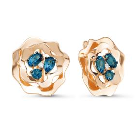 Золотые серьги КЮЗ Del'ta с ситаллом цвета Лондон топаз и фианитом D324466 D324466 фото