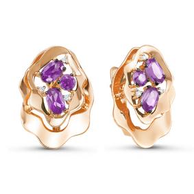 Золотые серьги КЮЗ Del'ta с ситаллом цвета Аметист и фианитом D324474 D324474 фото