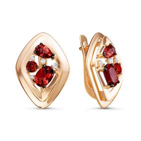 Золотые серьги КЮЗ Del'ta D324479 с фианитом и гранатом D324479 фото