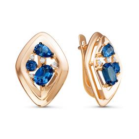 Золотые серьги КЮЗ Del'ta с ситаллом цвета Сапфир и фианитом D324480 D324480 фото