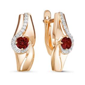 Золотые серьги КЮЗ Del'ta D324535 с фианитом и гранатом D324535 фото