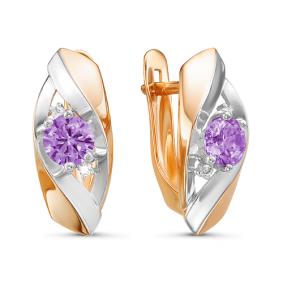 Золотые серьги КЮЗ Del'ta D324560 с фианитом и аметистом D324560 фото