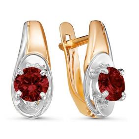 Золотые серьги КЮЗ Del'ta D324567 с фианитом и гранатом D324567 фото