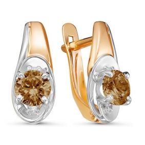 Золотые серьги КЮЗ Del'ta D324569 с фианитом и раухтопазом D324569 фото