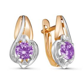 Золотые серьги КЮЗ Del'ta D324576 с фианитом и аметистом D324576 фото