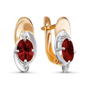 Золотые серьги КЮЗ Del'ta D324583 с фианитом и гранатом D324583 фото