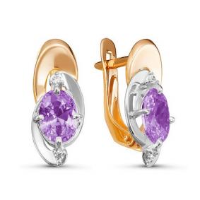Золотые серьги КЮЗ Del'ta D324584 с фианитом и аметистом D324584 фото