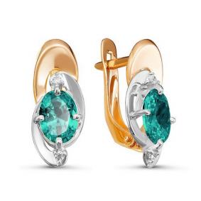 Золотые серьги КЮЗ Del'ta D324586 с фианитом и кварцем D324586 фото