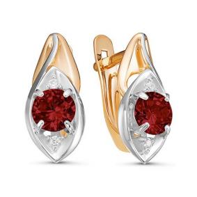 Золотые серьги КЮЗ Del'ta D324591 с фианитом и гранатом D324591 фото