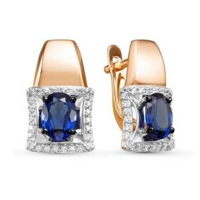 Золотые серьги КЮЗ Del'ta D324618 с фианитом и сапфировым корундом D324618 фото