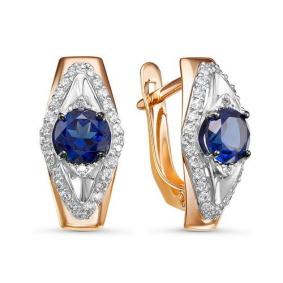 Золотые серьги КЮЗ Del'ta D324619 с фианитом и сапфировым корундом D324619 фото