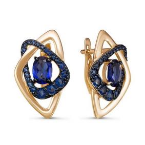 Золотые серьги КЮЗ Del'ta с ситаллом цвета Сапфир и миксом камней D324872 D324872 фото