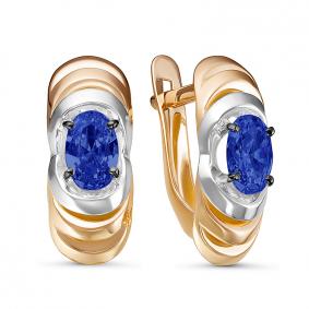 Золотые серьги КЮЗ Del'ta D324876 с сапфировым корундом D324876 фото