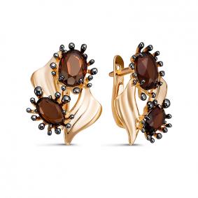 Золотые серьги КЮЗ Del'ta с ситаллом цвета Гранат D324914 D324914 фото