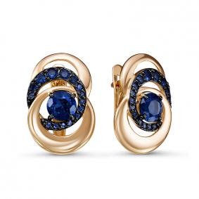 Золотые серьги КЮЗ Del'ta D324915 с кварцем и сапфировым корундом D324915 фото