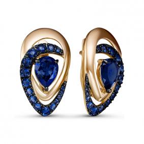 Золотые серьги КЮЗ Del'ta с ситаллом цвета Кварц синий D324916 D324916 фото